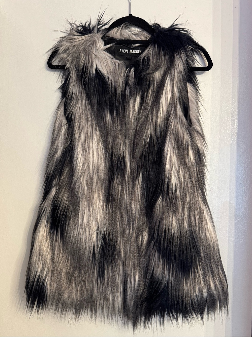 Steve Madden Black & Gray Faux Fur Open Vest